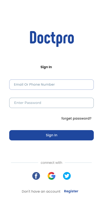 Doctpro app sign in screen
